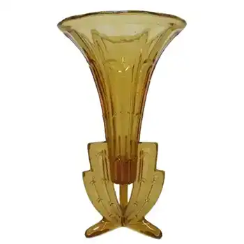 (image for) Stunning 1930's Czech Art Deco Amber Glass Rocket Vase
