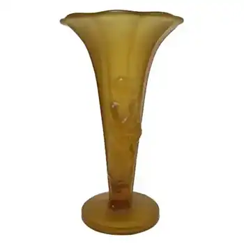 (image for) 1930's Czech Art Deco Amber Glass Semi Nude Lady Vase