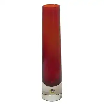 (image for) Ekenas Swedish/Scandinavian Red Cased Glass Vase/Label