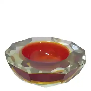 (image for) HUGE Murano/Sommerso Faceted Red Glass Block Bowl