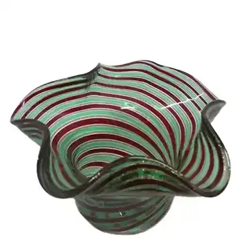 (image for) Murano Green + Purple Filigree & Aventurine Glass Bowl