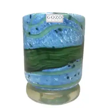(image for) Gozo Maltese Blue & Green Glass Vase Signed + Labelled