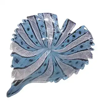 (image for) Murano Latticino/Zanfirico Blue + white Glass Dish/Bowl