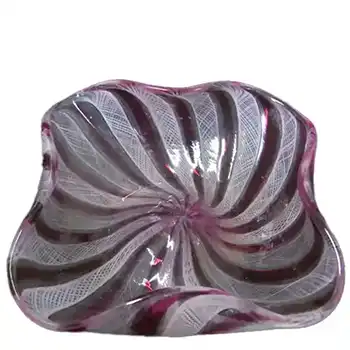 (image for) Murano Latticino/Zanfirico 1950's Red Glass Dish/Bowl