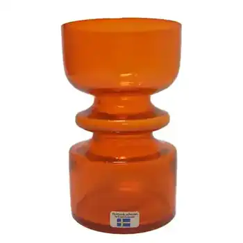 (image for) Lindshammar 1970's Swedish Orange Glass Vase - Labelled