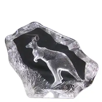 (image for) Mats Jonasson #88141 Glass Kangaroo Paperweight - Signed/Label
