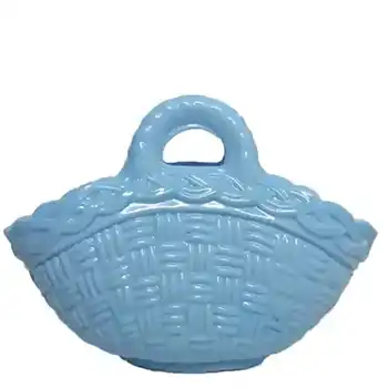 (image for) Antique 1890's Victorian Blue Milk Glass Basket Bowl