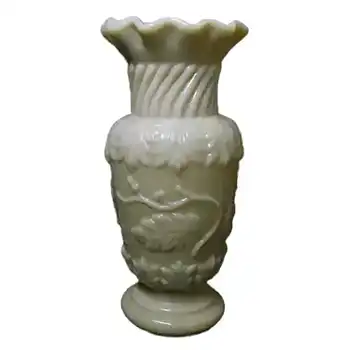 (image for) French Victorian Vintage Cream Milk Glass 'Leaf' Vase