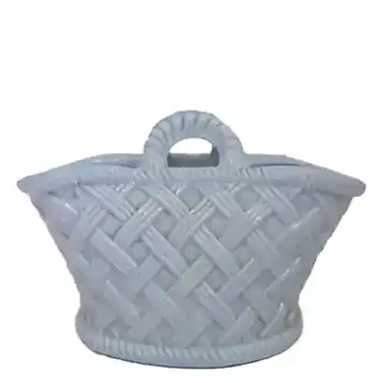 (image for) Antique 1890's Victorian Blue Milk Glass Basket Bowl