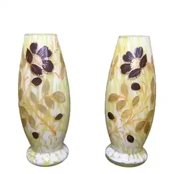 (image for) Pair of Welz Bohemian Lemon Yellow & White Spatter Glass Vases