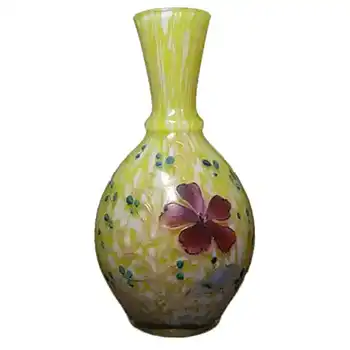 (image for) Welz Bohemian Lemon Yellow & White Spatter Glass Vase