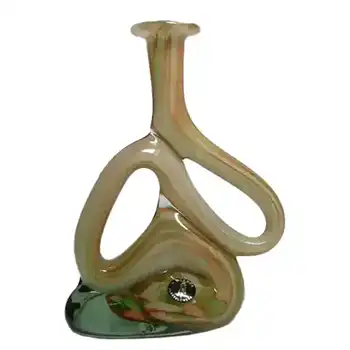 (image for) Mtarfa Organic Cream & Green Glass Vase Signed + Label