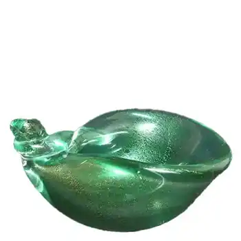 (image for) Murano Green & Gold Leaf Glass Sculptural Shell Bowl