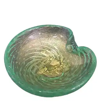 (image for) Murano 1950s Turquoise & Gold Leaf Glass Sculpture Bowl