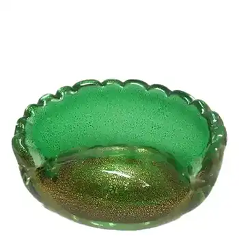 (image for) Murano Green & Gold Leaf Glass Shell Sculpture Bowl