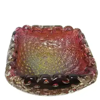 (image for) Murano Red & Gold Leaf Bubble Glass Sculpture Bowl