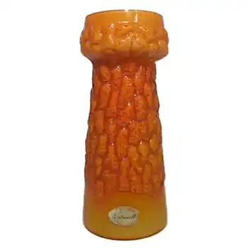 (image for) Italian Fontanella Textured Orange Glass Vase - Label