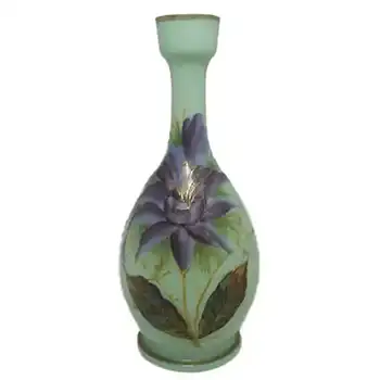 (image for) Bohemian 1900s Victorian Hand Painted Opaque Glass Vase