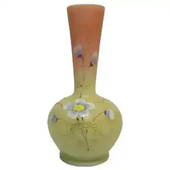 (image for) Bohemian 1900s Victorian Hand Painted Opaque Glass Vase