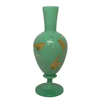 (image for) Bohemian Victorian Hand Painted Jade Green Glass Vase