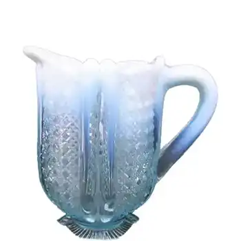 (image for) Davidson 1900s Blue Pearline Glass 'Lords & Ladies' Jug