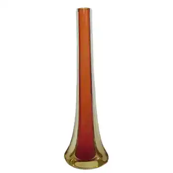 (image for) Tall Murano/Sommerso 1950's Red & Amber Glass Stem Vase
