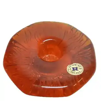 (image for) Reijmyre Swedish Orange Glass Candlestick Holder -Label