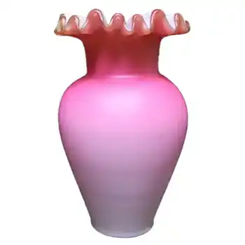 (image for) Victorian Satin Cased Glass Pink & White Antique Vase