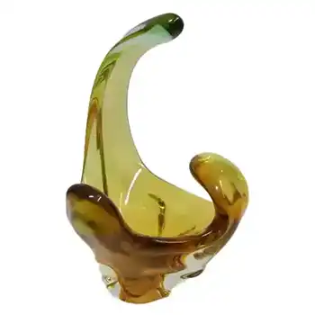 (image for) Mstisov/Moser Czech Amber & Green Glass Sculpture Bowl