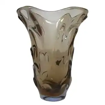 (image for) Skrdlovice #5630 Czech Amber & Blue Glass Vase by Jindrich Beránek