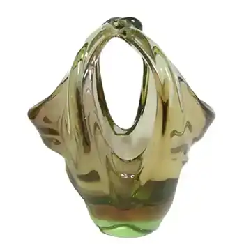 (image for) Skrdlovice #5668 Czech Amber & Green Glass Basket Bowl by Jan Broz