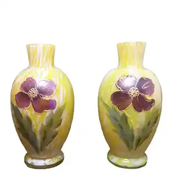 (image for) Pair of Welz Bohemian Lemon Yellow & White Spatter Glass Vases