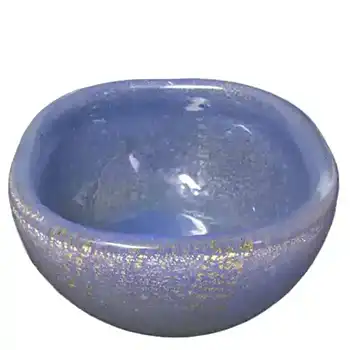 (image for) Venini Murano Blue & Gold Leaf Glass Bowl - Acid Signed