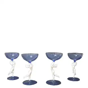 (image for) Vintage Set of 4 Blue & White Nude Lady Spirit Glasses