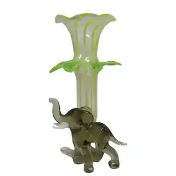 (image for) Vintage Yellow & Grey Lampworked Glass Elephant Vase
