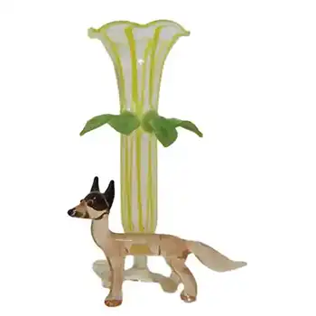 (image for) Vintage Yellow & Pink Lampworked Glass Fox Vase