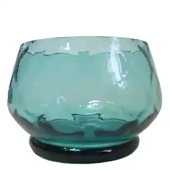 (image for) Borske Sklo 1950's Blue Glass Optical 'Olives' Bowl