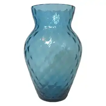 (image for) Borske Sklo 9" Blue Glass Optical 'Caro' Vase