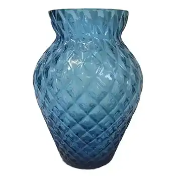 (image for) Borske Sklo 6" Blue Glass Optical 'Caro' Vase