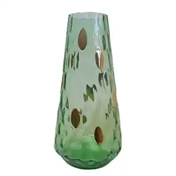 (image for) Borske Sklo Green Glass Optical Hexagonal 'Honeycomb' Vase