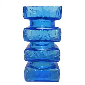 (image for) Carlo Moretti Textured Blue Murano Glass 'Hooped' Vase