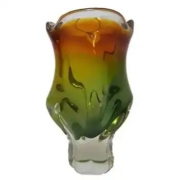 (image for) Chřibská #240/1/19 Czech Orange & Green Glass Vase