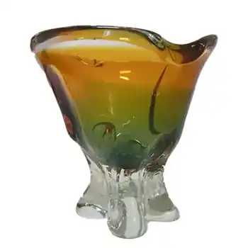 (image for) Chřibská #290/4/17 Czech Orange & Green Glass Vase
