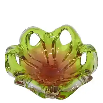 (image for) Chřibská #422/4/18 Czech Green & Orange Glass Bowl