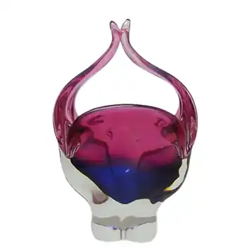 (image for) Chřibská #296/6/18 Czech Blue & Pink Glass Basket Bowl