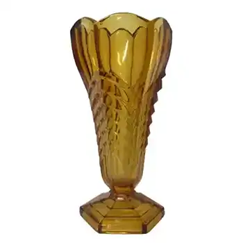 (image for) Davidson Art Deco Vintage Amber Glass 'Chevron' Vase #295