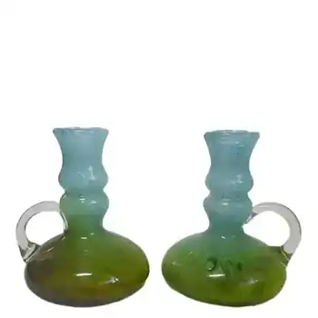 (image for) Ekenas Blue + Green Glass Candlesticks John-Orwar Lake