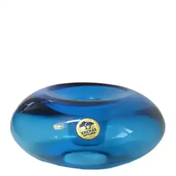 (image for) Ekenas Swedish Blue Glass Candlestick Holder - Labelled
