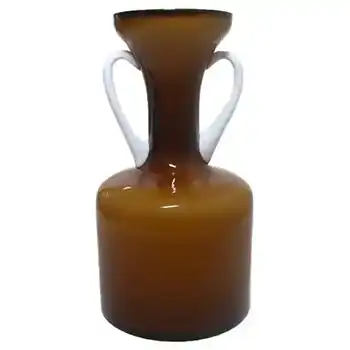 (image for) Empoli Italian Amber Cased Glass Vase w/ White Handles