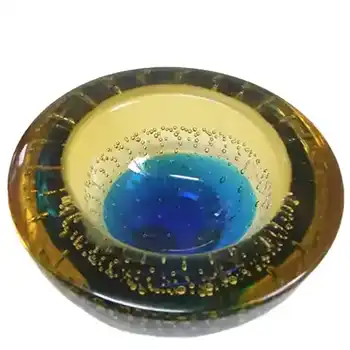 (image for) Galliano Ferro Murano Blue & Amber Glass Bullicante Bowl - Labelled